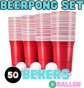 Beerpong Set - 50 bekers + 6 ballen - American Cups - Herbruikbare bekers - Bierpong - Pingpong ballen - Actiespel - 50 Redcups - Drankspel - Drinkbekers - Drinkspel