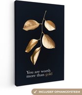 Canvas Schilderij Quotes - Bladeren - Goud - 40x60 cm - Wanddecoratie