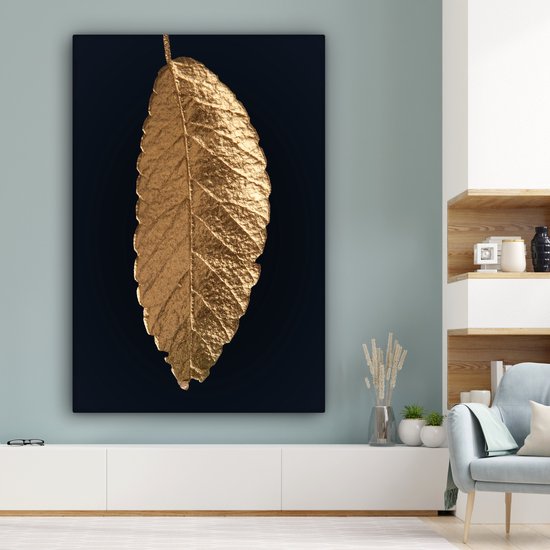 Suspension feuille d'or sur fond noir toile 2cm 120x180 cm - Tirage photo sur toile (Décoration murale salon / chambre) XXL / Groot format!