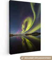 Canvas Schilderij Noorderlicht - Zweden - Paars - Water - Groen - 40x60 cm - Wanddecoratie