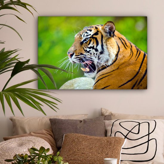 Roaring Tiger Canvas 180x120 cm - Tirage photo sur toile (Décoration murale salon / chambre) / Animaux Peintures sur toile XXL / Groot format!