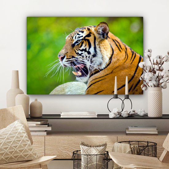 Roaring Tiger Canvas 180x120 cm - Tirage photo sur toile (Décoration murale salon / chambre) / Animaux Peintures sur toile XXL / Groot format!