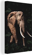 Canvas Schilderij Olifant - Jungle - Zwart - 80x120 cm - Wanddecoratie