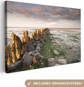 Canvas Schilderij Zee - Stenen - Nederland - 120x80 cm - Wanddecoratie