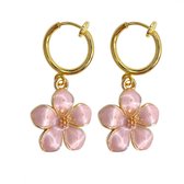 Klem oorbellen -roze -Chimay -goudkleurig- geen gaatje- Charme Bijoux