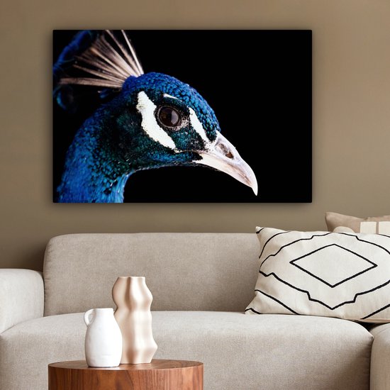 Tableau sur toile Paon - Animal - Blauw - 180x120 cm - Décoration murale XXL