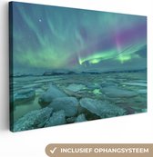 OneMillionCanvasses - Canvas - Noorderlicht - Groen - Nacht - IJs - Canvas doek - 120x80 cm - Schilderij - Wanddecoratie
