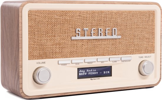 Radio Vintage Denver DAB-36 - DAB+/FM, Bluetooth, écran LCD Rétroéclairé, Bois Véritable - Alimentation Secteur Ou Piles