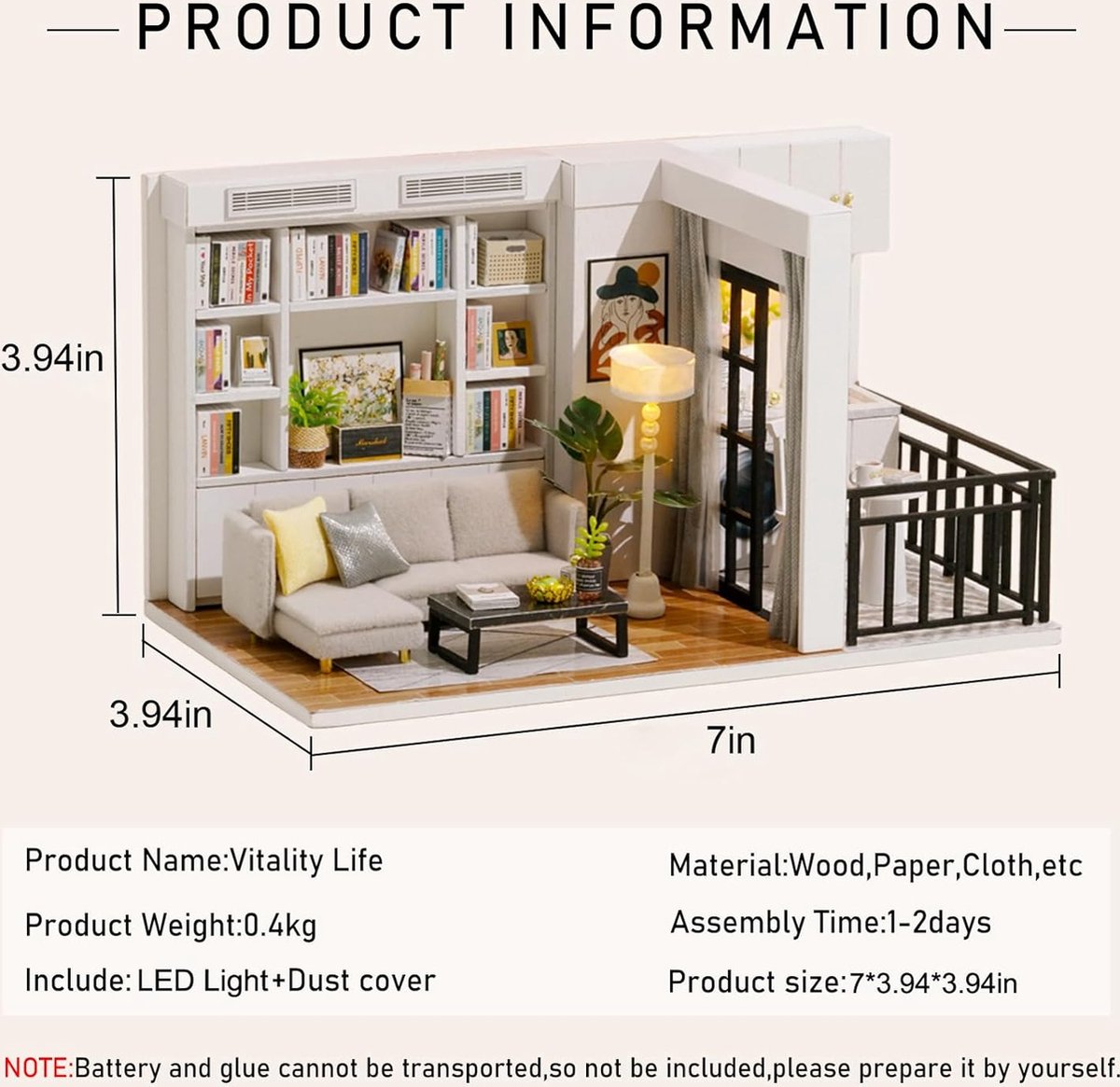 Poppenhuis miniatuur doe-het-zelf houten poppenhuisset met meubilair en LED-licht Muziek Roze Loft kopen vanaf een prijs van 26