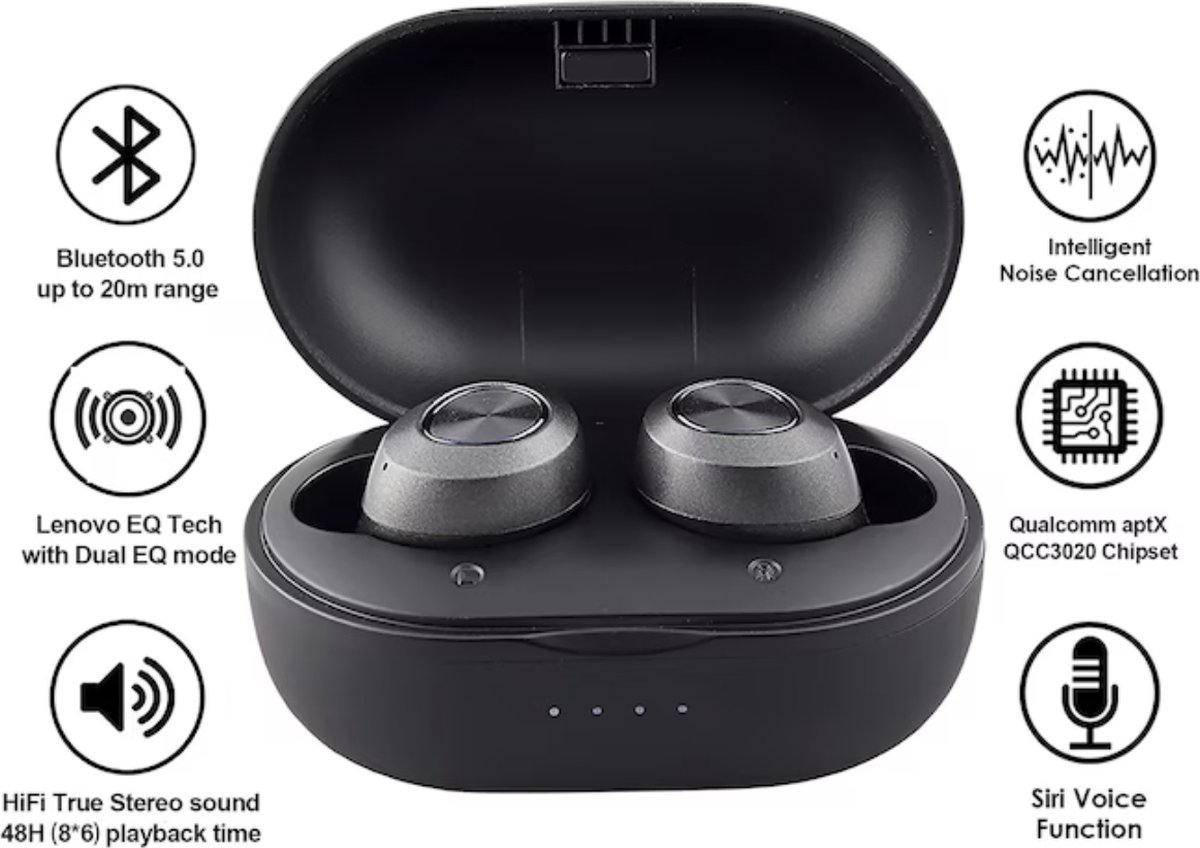 Lenovo HT10 True Wireless Bluetooth Earbuds Zwart bol