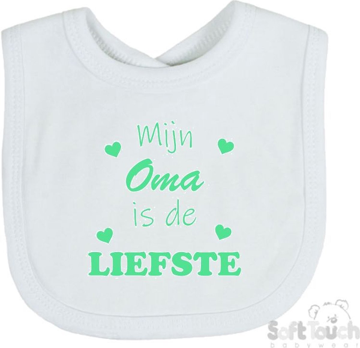 Goedkoopste Soft Touch Slabber Slabbetje Slab Mijn Oma is de liefste Unisex Katoen Wit/mint Maat 33x22 Cm