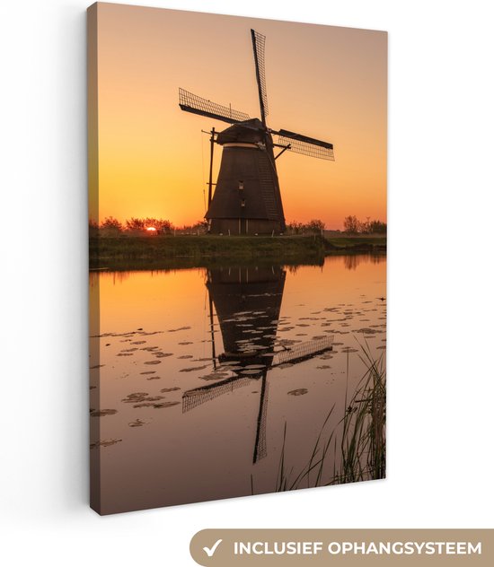Canvas Schilderij Molen - Horizon - Holland - 80x120 cm - Wanddecoratie