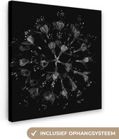 Canvas Schilderij Bloemen - Oranje - Roze - Zwart - 20x20 cm - Wanddecoratie