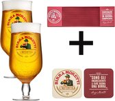 Bierglas Cadeau Pakket 2x Birra Moretti 25cl + 1x rol bierviltjes + 1x barmat (2 Bierglazen Kado) Mancave