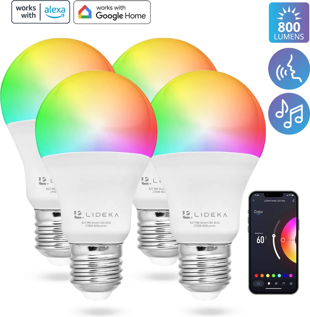 Govee Lot de 2 ampoules intelligentes, WiFi et Bluetooth à changement de  couleur, synchronisation de la musique, 16 millions de couleurs RGBWW