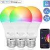 Lideka - LED Lamp E27 3x - RGBW - LED Lampen met App - Smart LED Verlichting - Dimbaar - Google en Alexa - 9W - 800 Lumen - 2700K - 6500K