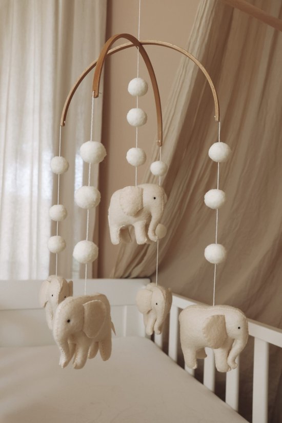 Little Loua - Baby Muziekmobiel Olifant - 100% handgemaakt - Boxmobiel - Babykamer decoratie - Cadeau baby