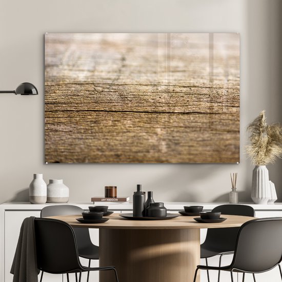 MuchoWow® Peinture sur verre 120x80 cm - Peinture sur verre acrylique - Structure d'une planche de bois - Photo sur verre - Peintures