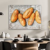 MuchoWow® Glasschilderij 80x60 cm - Schilderij acrylglas - Cantaloupe meloen in stukken - Foto op glas - Schilderijen