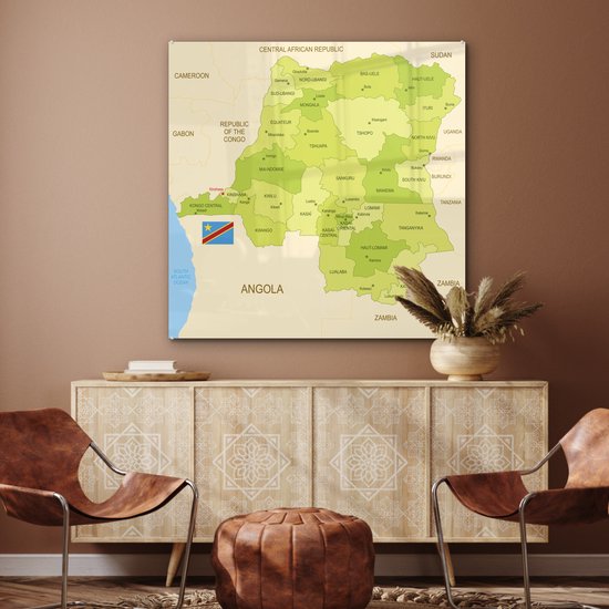 Peinture sur Verre - Dessin du Congo-Kinshasa sur une Carte Verte - 90x90 cm - Peintures sur Verre Peintures - Photo sur Glas