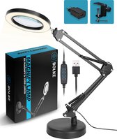 Bolke® Loeplamp met LED Verlichting - Staande Tafellamp - Vergrootglas Loep - Met Standaard en klem en adapter [complete set]