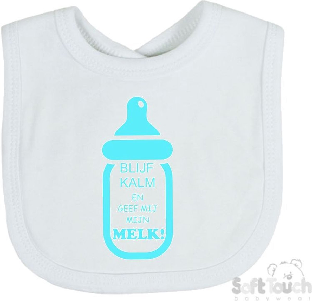 Goedkoopste Soft Touch Slabber Slabbetje Slab Blijf kalm en geef mij melk! Unisex Katoen Wit/aquablauw Maat 33x22 Cm