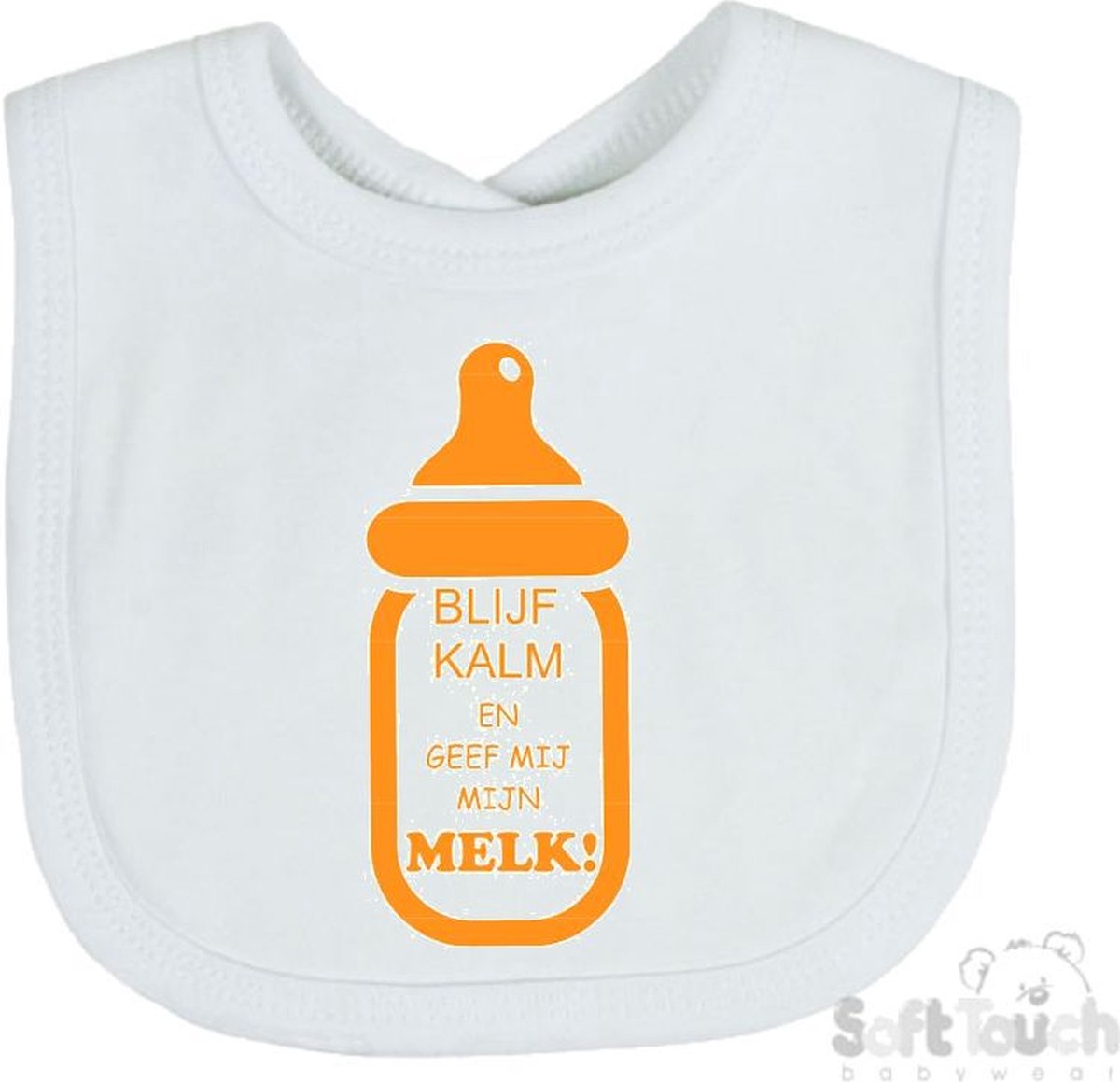 Goedkoopste Soft Touch Slabber Slabbetje Slab Blijf kalm en geef mij melk! Unisex Katoen Wit/mosterd Maat 33x22 Cm