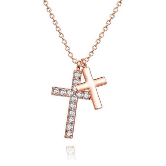 Collier femme avec croix et zircone Rose