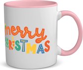 Akyol - kerst mok merry christmas koffiemok - theemok - roze - Kerstmis - kerst beker - winter mok - kerst mokken - christmas mug - kerst cadeau - 350 ML inhoud