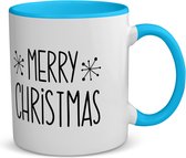 Akyol - kerst mok merry christmas koffiemok - theemok - blauw - Kerstmis - kerst beker - winter mok - kerst mokken - christmas mug - kerst cadeau - 350 ML inhoud
