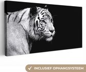 Canvas Schilderij Studio shot witte tijger op zwarte achtergrond in zwart-wit - 80x40 cm - Wanddecoratie