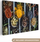 Tableau sur Toile Herbes - Cuillère - Épices - Zwart - Cuisine - 30x20 cm - Décoration murale
