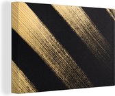 Canvas Schilderij Gouden verfstrepen op een zwarte achtergrond - 90x60 cm - Wanddecoratie