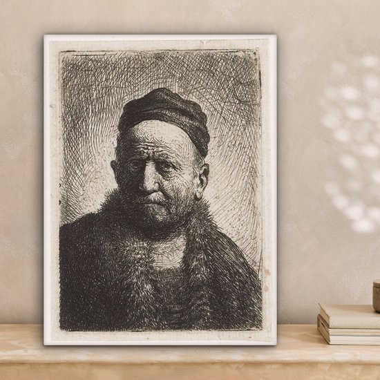 L'homme à la calotte - Peinture de Rembrandt van Rijn Toile 30x40 cm - petit - Tirage photo sur toile (Décoration murale salon / chambre)