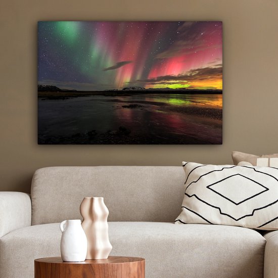 Northern Lights in Iceland Canvas 80x60 cm - Tirage photo sur toile (Décoration murale salon / chambre)