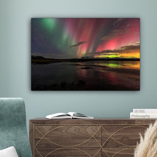 Northern Lights in Iceland Canvas 80x60 cm - Tirage photo sur toile (Décoration murale salon / chambre)