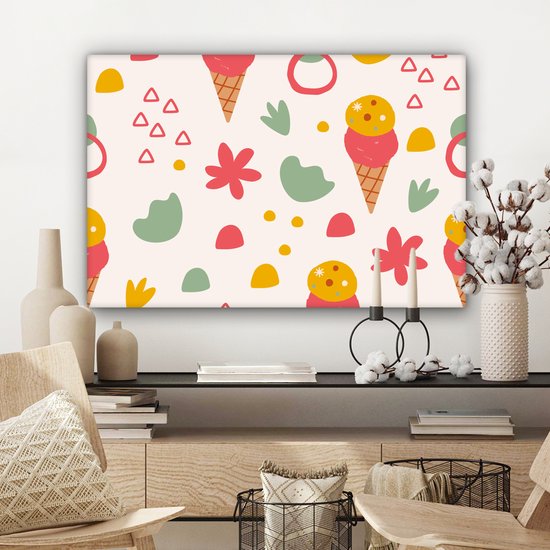 Canvas Schilderij IJs - Driehoek - Bloemen - Patroon - 60x40 cm - Wanddecoratie