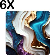 BWK Luxe Placemat - Gekleurd Marmer Achtergrond - Set van 6 Placemats - 40x40 cm - 2 mm dik Vinyl - Anti Slip - Afneembaar