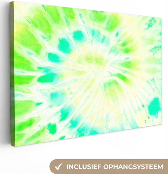 Canvas Schilderij Tie dye - Kunst - Geel - Groen - 120x80 cm - Wanddecoratie