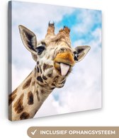 Canvas Schilderij Giraffe - Grappig - Tong - Kinderen - Jongens - Meisjes - Kind - 50x50 cm - Wanddecoratie