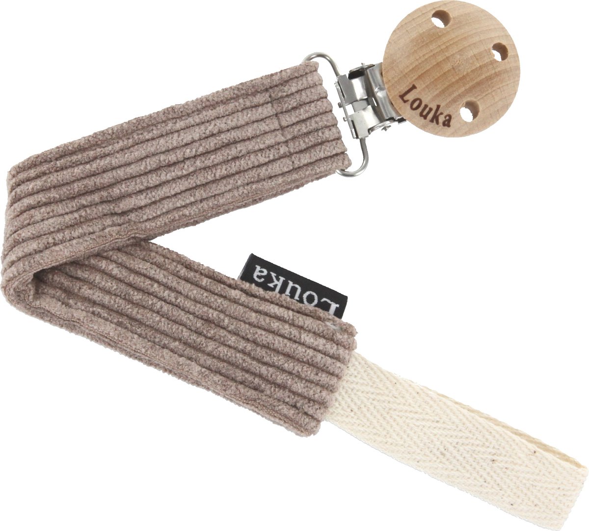 Goedkoopste Louka speenkoord rib bruin de luxe - houten clip - speenketting