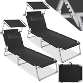 tectake® - 2 x ligbed Zonnestoel ligstoel - set van 2 ligbedden - 4 standen , inklapbaar – zwart - 68 x 190 x 28 cm
