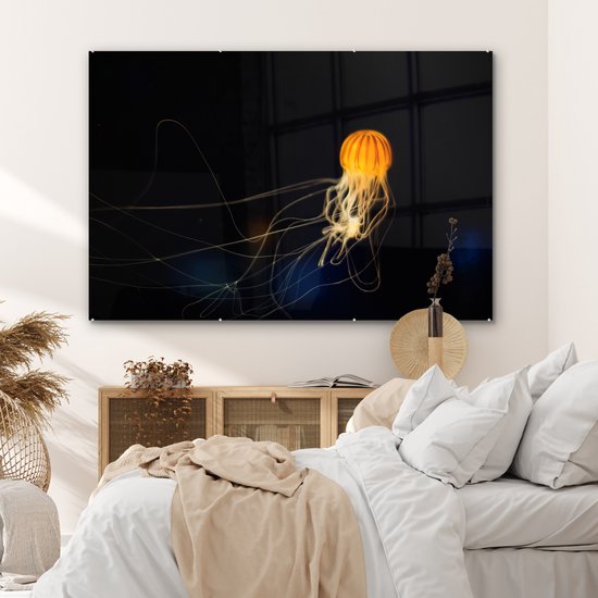 MuchoWow® Peinture sur verre - Méduse - Jaune - Water - 180x120 cm - Peintures sur verre acrylique - Photo sur Glas