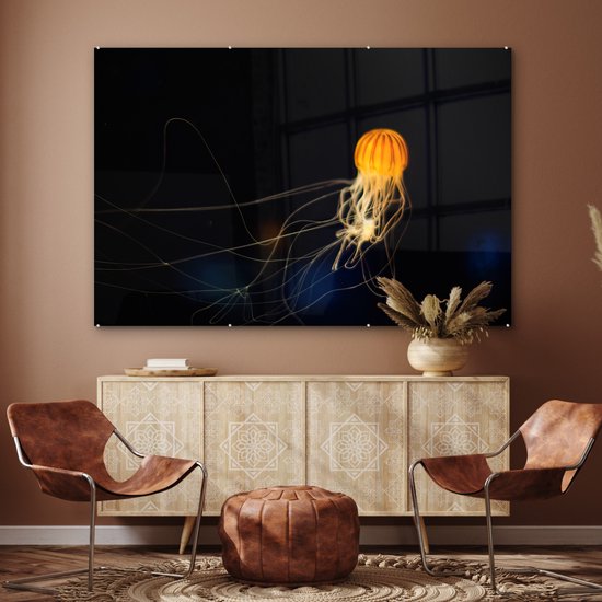 MuchoWow® Peinture sur verre - Méduse - Jaune - Water - 180x120 cm - Peintures sur verre acrylique - Photo sur Glas