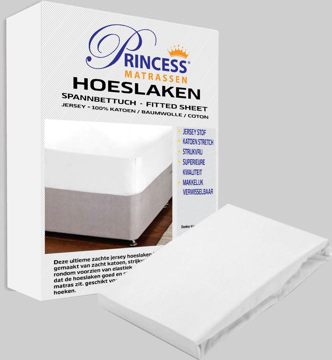 Het Ultieme Zachte Hoeslaken- Jersey -Stretch -100% Katoen-2Persoons-140x200x30cm-Wit