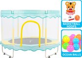 FOXSPORT Kinder Trampoline - Trampoline met Elastieken - Outdoor - Buitenspeelgoed - Trampoline met veiligheidsnet - 110 cm Veiligheidsnet - 150 cm - Blauw