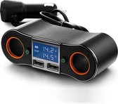 Orbit Electronic® Répartiteur allume-cigare pour voiture - 4 connexions - Chargeur 12v / chargeur de voiture avec voltmètre et thermomètre - 2 Portes USB - Répartiteur allume-cigare - ZNB02 - Hub - Zwart