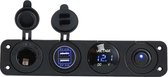 Orbit Electronic® Universele Dual USB stopcontact met 12V stopcontact, Voltmeter & Schakelaar - Vier Gaten Paneel - 12-24V DC - 5V/4,2A - Blauw - Geschikt voor ieder voertuig