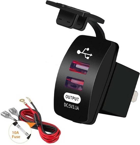 Dual prise USB + Câble de connexion - 12V/24V - 5V/3.1A - PUSB1-R