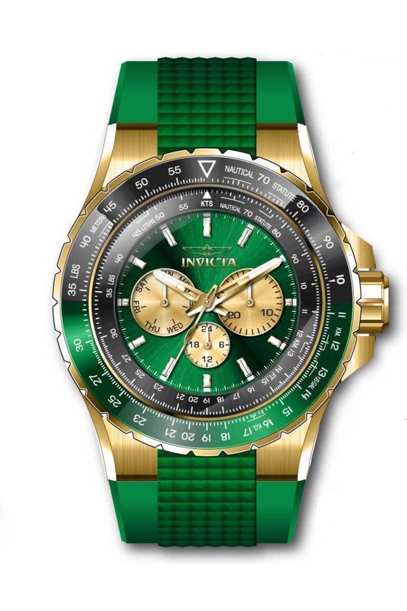 Invicta Aviator 44612 Heren Horloge - Waterdicht - Analoog - Quartz Uurwerk - Roestvrij Staal met groene Wijzerplaat - 50mm